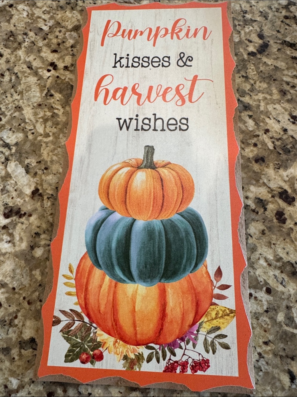 Pumpkin Kisses & Harvest Wishes Fall Wall Sign - Orange/Green